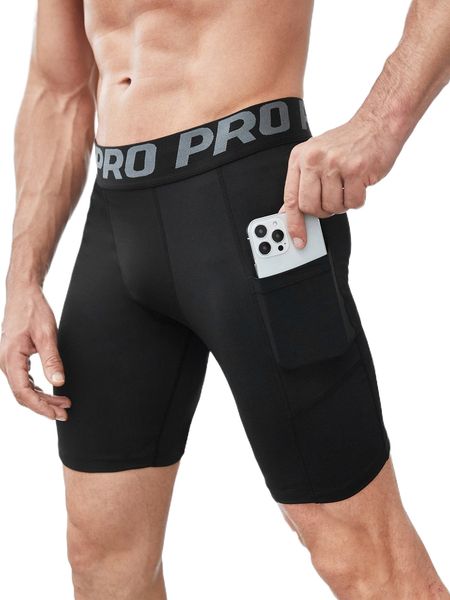 

men letter tape sports tights v0id#, Black