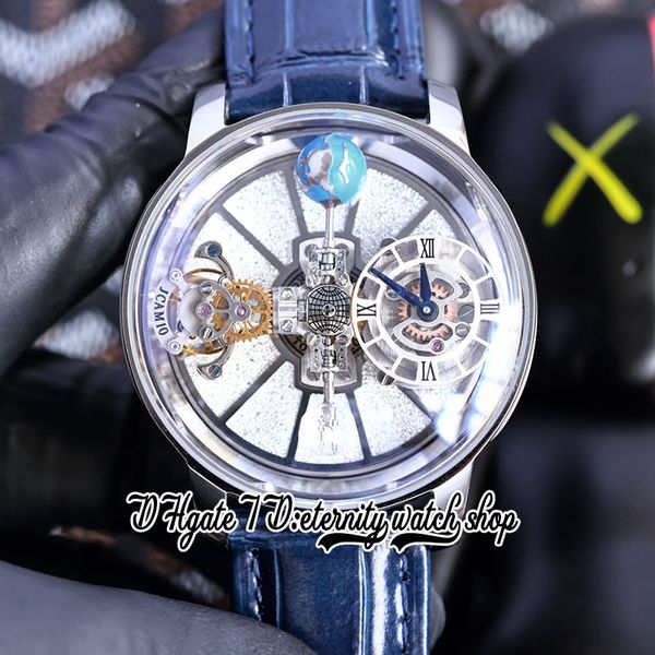 2022 Astronomia Tourbillon Orologio svizzero da uomo al quarzo Cassa in acciaio inossidabile 316L Sky Skeleton 3D Globe Dial (non gira) Cinturino in pelle Versione statica Orologi eternità