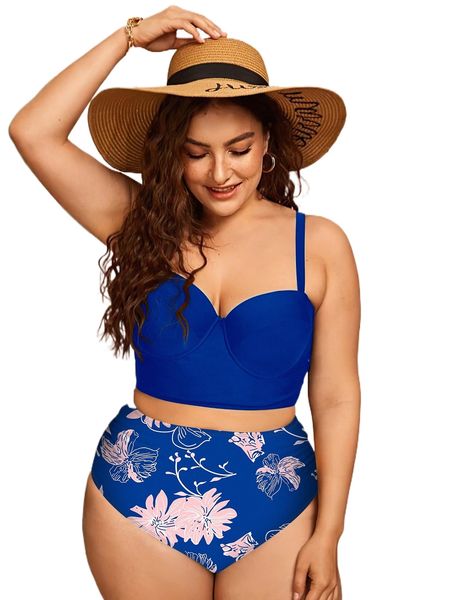 

plus sunflower & butterfly print push up bikini swimsuit v9qk#, White;black