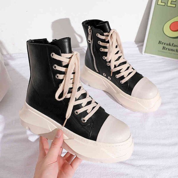 

dress shoes personalized dad shoes ins thick soled high women's summer inner side zipper casual k12t, Black