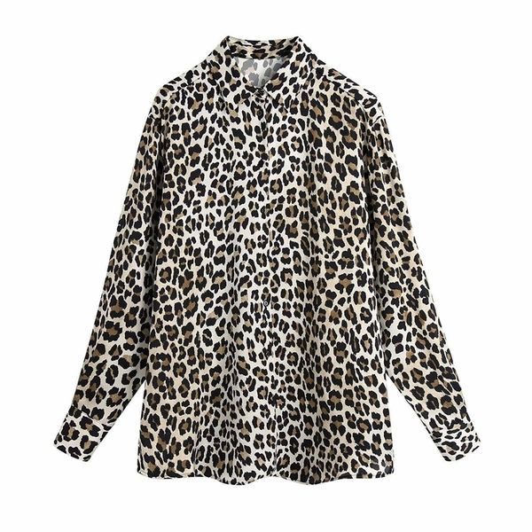 

vintage women leopard shirt fashion long sleeves blouse casual buttoned chic lady woman haut femme 210709, White
