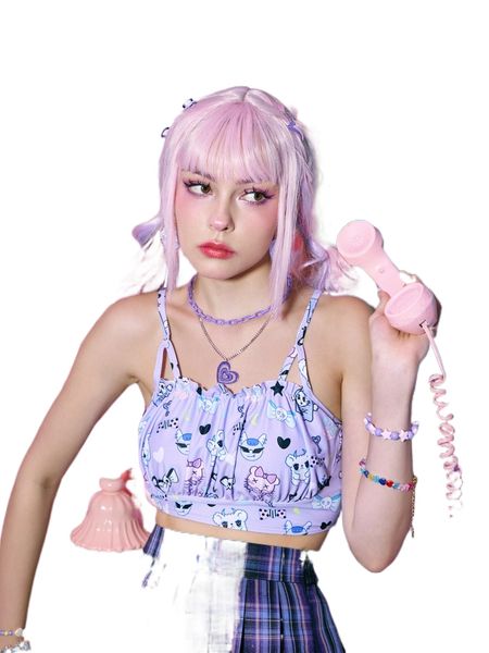 

romwe anime cartoon print ruched bust bikini x7cp#, White;black