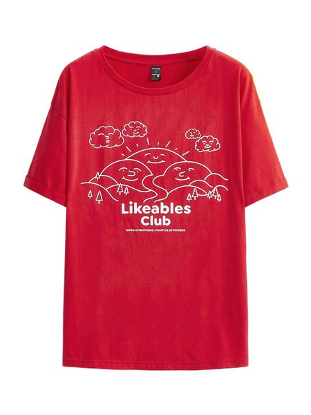 

x okay dude cartoon & letter graphic drop shoulder tee 84t9#, White