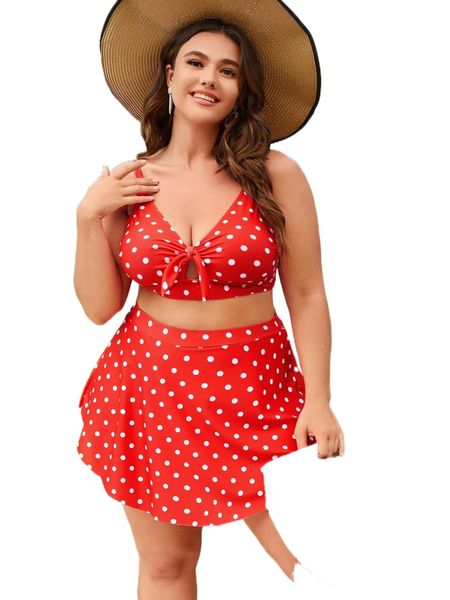 

plus 3pack polka dot print knot front bikini swimsuit m9i7#, White;black