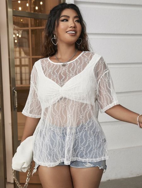 

plus drop shoulder lace without bra 72ze#, Black