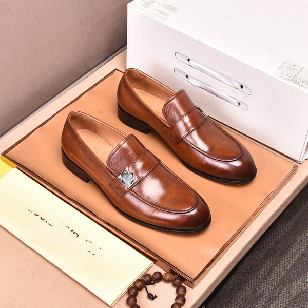 

men breathable slip-on casual loafers brand formal business dress shoes mens prom party wedding flat shoes size 38-45, Black