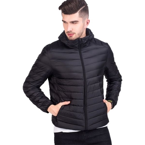 

man winter autumn jacket white duck down jackets men hooded ultra light down jackets warm outwear coat parkas outdoors 201210, Black