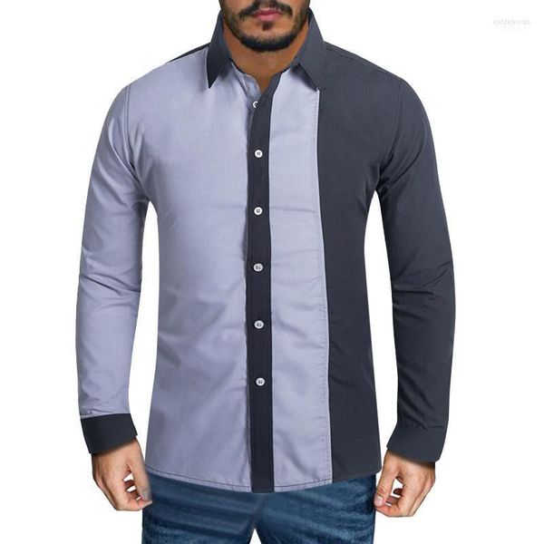 Camicie casual da uomo Retro Western Men Mens Plain White T Contrasto di colore da uomo Colletto rovesciato Maniche lunghe Set di protezioniMen's Eldd22