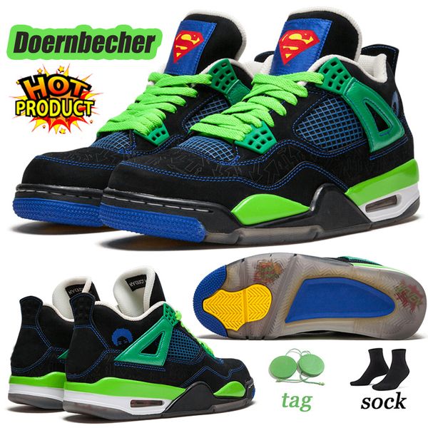 

womens jumpman 4 retro doernbecher basketball shoes 4s black vibrant green and blue sneakers men women outdoor jogging designer trainers siz, White;red
