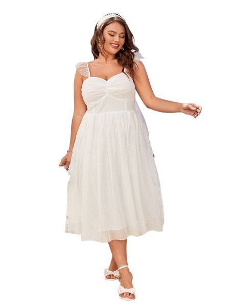 

plus ruffle trim ruched mesh dress o61w#, Black