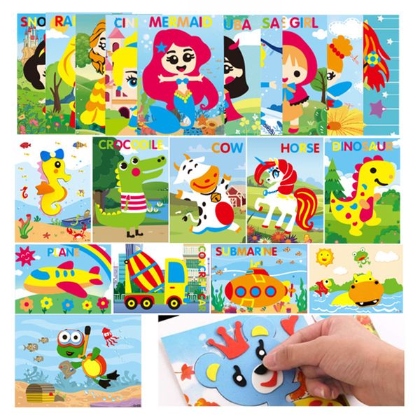 30 Stück Großhandel Kinder DIY 3D EVA Schaum Aufkleber Cartoon Prinzessin Tier Auto Dinosaurier Puzzle Spiele Kunst Handwerk Frühes Lernen Lernspielzeug