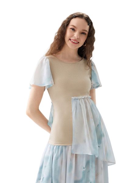 

x ama contrast tie dye rib knit asymmetrical hem a0ca#, White