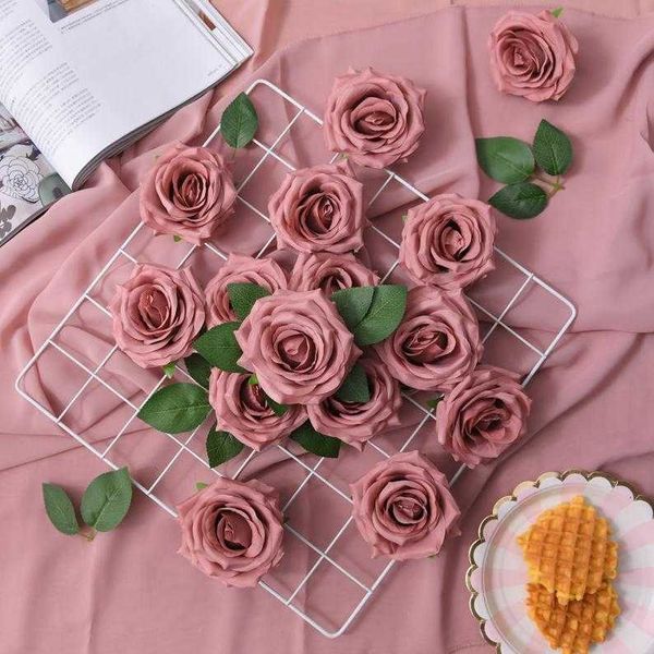 Flores decorativas grinaldas 10pcs Rose empoeirada seda artificial no atacado para buquês de casamento diy