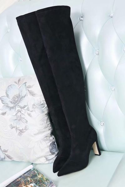 

elegant designer elasticity knee boots kelly booties high heel famous winter lady knights boot fashion comfortable eu35-40, Black