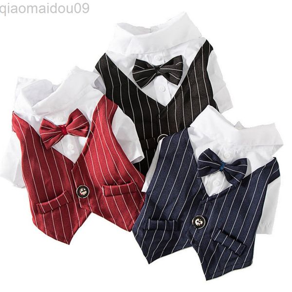 Gentleman Dog Clothes Camicia da abito da sposa per cani di piccola taglia Bow Formal Tuxedo Outfit Dog Vieni per Bulldog francese Chihuahua L220810