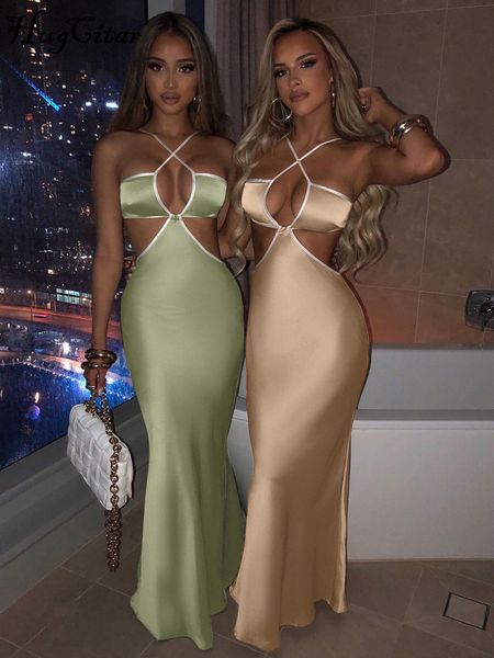 

halter backless sleeveless hollow out revealing maxi dress 2022 spring bodycon streetwear party club outfits y2k, Black;gray