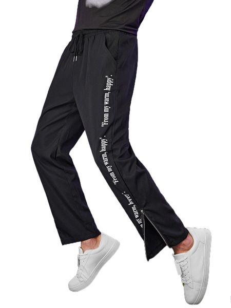 

men slogan graphic drawstring waist pants g8xz#, Black