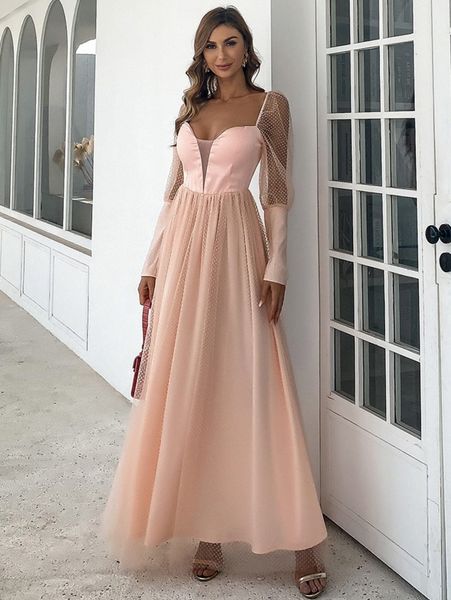 

missord gigot sleeve flare hem dobby mesh dress b66a#, Black;gray