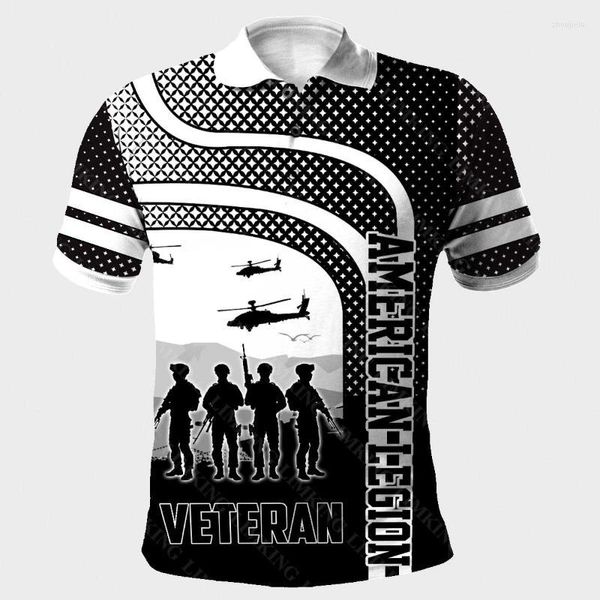 Polos masculinos Homme US Veterans Exército Bandeira 3D Men camisas camisas casuais camisa de rua de rua de luva curta