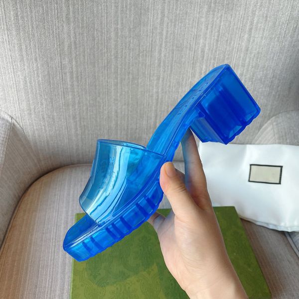 

fashion-woman designer jelly slippers sandals 2022 fashion transparent shoes crystal slide luxury casual womens beach high heel flip flops, Black