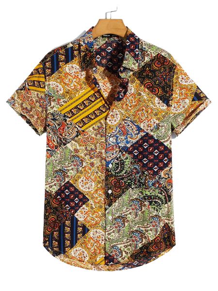 

men patchwork print shirt y23o#, White;black