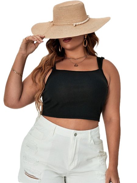 

plus solid ribbed knit j0tb#, Black