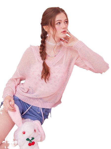 

romwe kawaii hollow out drop shoulder sweater d3uh#, White;black