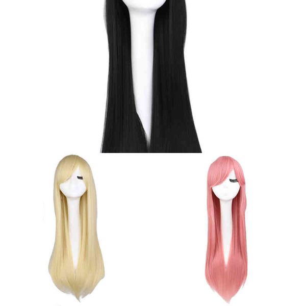 

nxy long straight cosplay wig black purple pink blue sliver gray blonde white orange brown synthetic hair wigs 220622