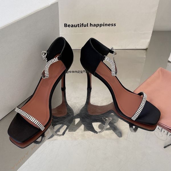 

new silk sandals super high heels crystal chain pumps designer shoes open-toes summer buckle strap zapatillas mujer women shoes, Black