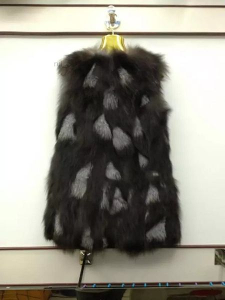 

fur & women's faux real genuine natural sliver vest fashion winter warm jacket gilet custom big size, Black
