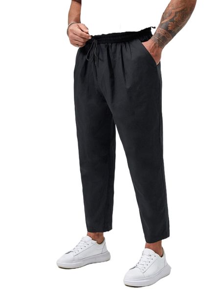 

extended sizes men slant pocket drawstring waist pants w88l#, Black