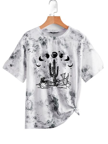 

plus moon and cactus print tie dye tee y77l#, Black