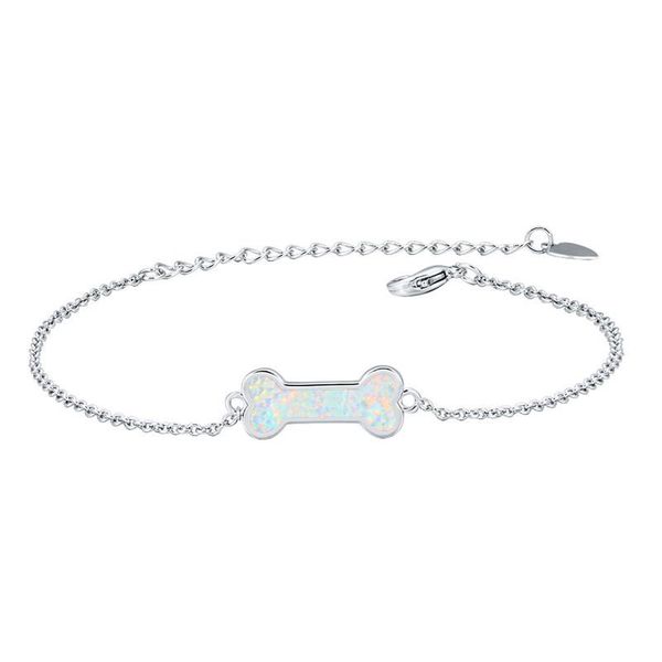 Charm-Armbänder, niedliches weibliches weißes blaues Feueropal-Armband, silberne Farbkette für Frauen, trendiges Hundeknochen-HochzeitsarmbandCharm