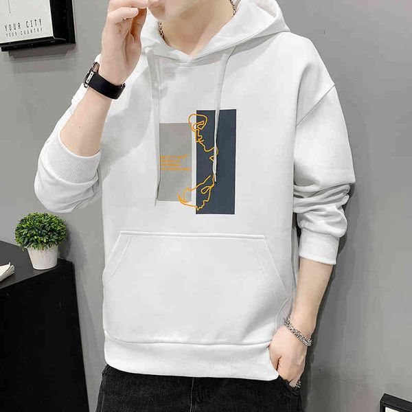 

2022 spring autumn new hoodies for men hooded young man american casual print pullover long sleeve kangaroo pocket sweatshirts, Black