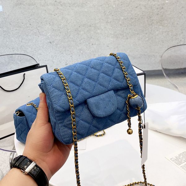 

2022ss w womens classic mini flap quilted denim bags gold matelasse chain crush blue ball adjustable shoulder strap purse sacoche luxury des