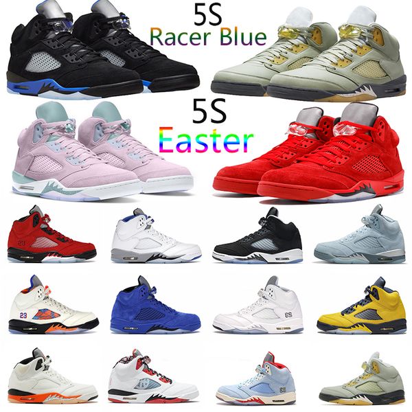 

jumpman 5 5s mens basketball shoes racer blue easter concord oreo red suede sail michigan fire red moonlight white coment what the men, Black