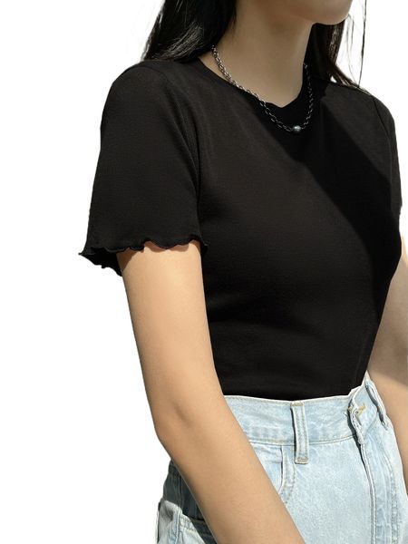 

dazy lettuce trim ribbed knit tee y0if#, White