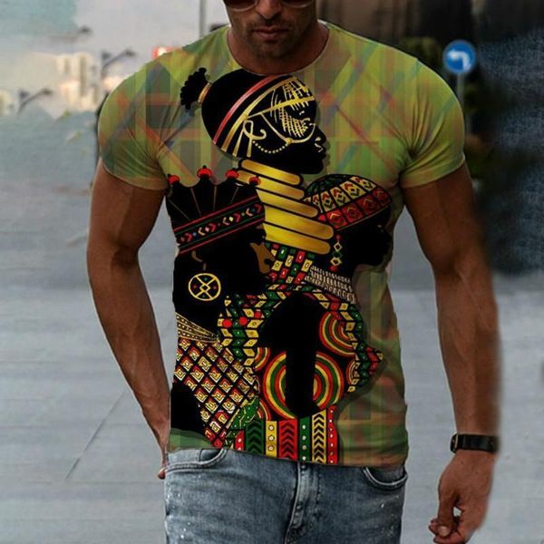 Herren-T-Shirts Harajuku Buntes afrikanischer Druck O-Neck Herren-T-Shirt Übergroße Retro-Kleidung kurzärmelig 2022 Sommer