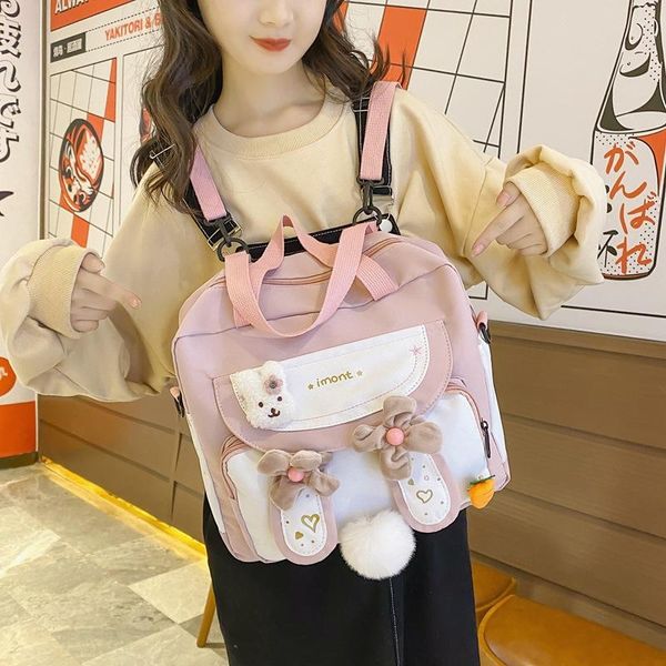 Sacchetti di scuola 2022 Zaino Messenger per ragazza vintage giapponese Corea Cute Cartoon Ears Student Bow Jk Borsa uniforme Itabag