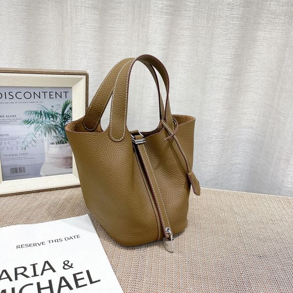 

bucket bags leather tote bag with lock designer handbag gold palladium hardware open simple bag women calfskin picotin 18 22cm 8d1b