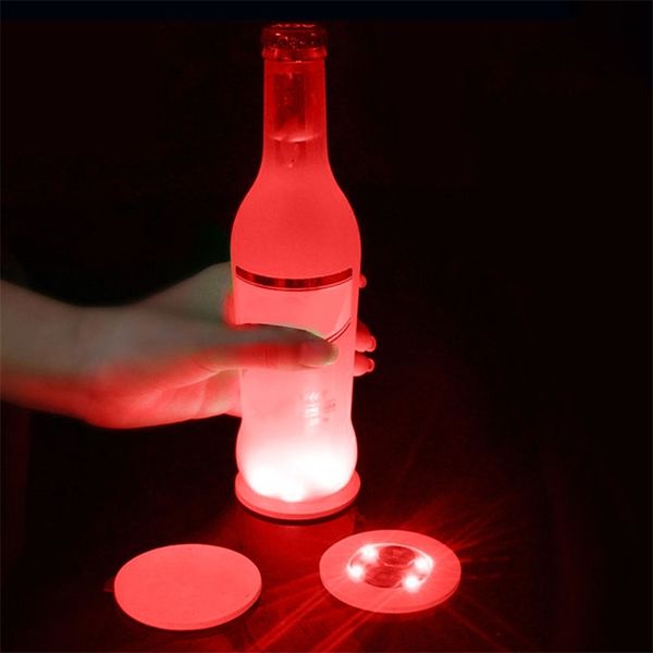 10 Stück Weinflaschen-LED-Untersetzer, Lichter, Trinkglas, Farbwechsel, 3 Modi, flache Schaumstoffkernplatte, Nachtclub, Party, batteriebetrieben, 220627