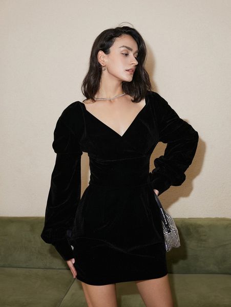 

solid gathered sleeve dress o0wr#, Black;gray