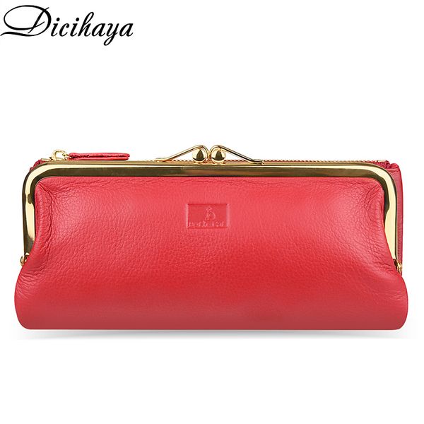 

dicihaya genuine leather women wallet long female coin purse handbag clutches money bag laydies cell phone handy bags walet 220421, Red;black