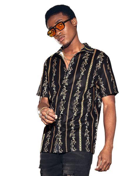 

men baroque & chain print shirt u7z4#, White;black