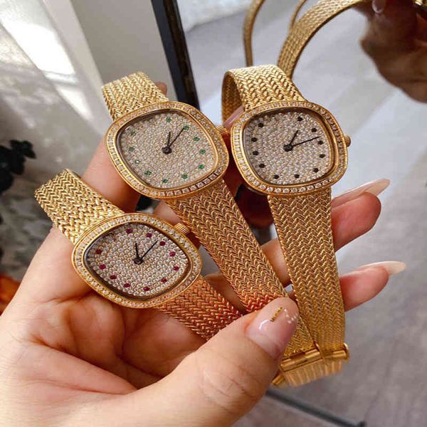 

vintage full dimond dial watch oval shape design women magnect mash clock silver rose gold famous brand, Slivery;brown
