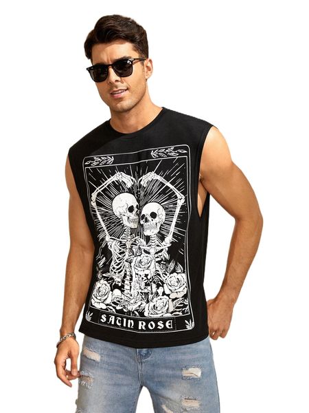 

men slogan & skull print tank d4bm#, White;black