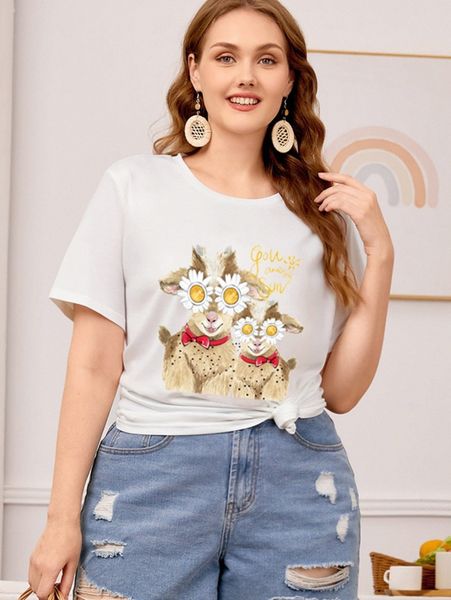 

plus 1pc slogan & cartoon graphic tee m0r3#, Black