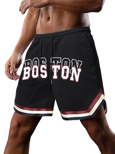 

romwe guys striped letter graphic shorts 53go#, White;black