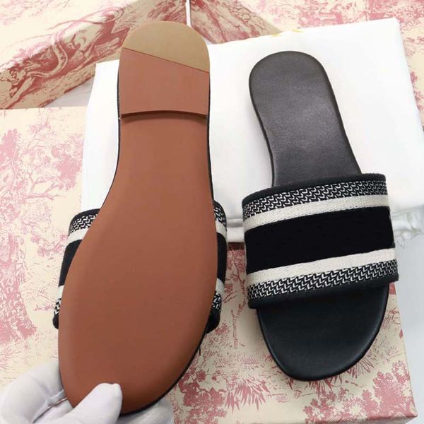 

classics sandals fashion designer slippers slides floral brocade gear bottoms flip flops women shoes striped beach causal slipper 08, Black