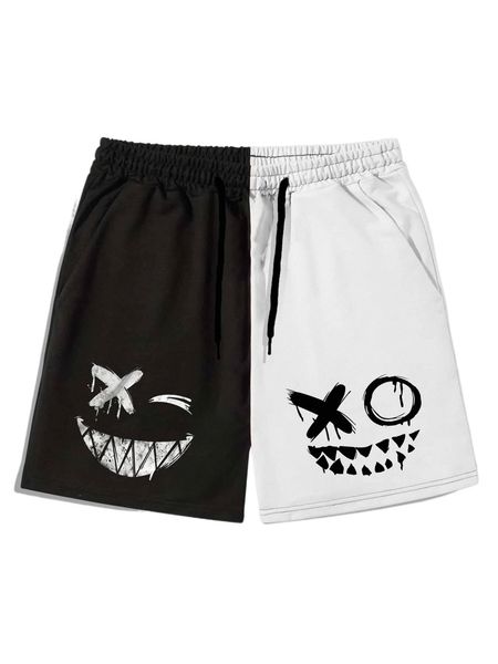 

men cartoon graphic two tone drawstring waist shorts k8qu#, White;black